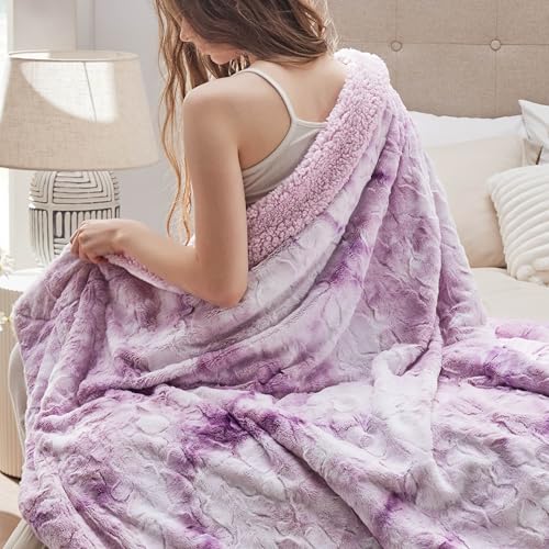 Bedsure GentleSoft Sherpa Fluffy Blanket Twin Size - Fleece Warm and Cozy Throw for Women Gift, Plush & Fuzzy Faux Fur Blanket for Couch, Sofa and Bed Decor, Tie Dye Design, Light Purple, 60x80 Inches