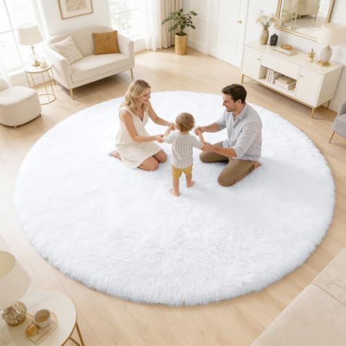 OLANLY White Round Rug