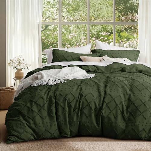 Bedsure Boho Duvet Cover King Size - Dark Green Breathable & Soft Boho Bedding, Machine Washable Comforter Cover for All Seasons, Includes 1 Duvet Cover 104"x90" with 2 Pillow Shams & Zipper Closure