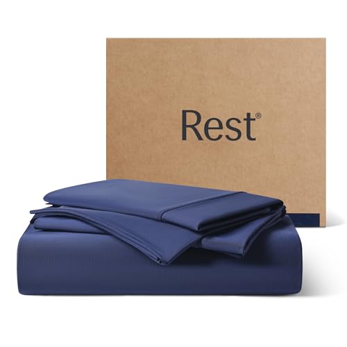 REST Evercool+ Starter Sheet Set, King, Blue, Breathable Bed Sheets for Hot Sleeper and Night Sweats, with Pillowcases, with Ionic+ Self-Cleaning Silver Yarn for Sensitive Skin, 3PCS No Flat Sheet