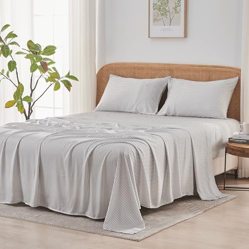 Sijo AiryWeight Tencel Sheet Set, 100% Lyocell Derived from Eucalyptus, Buttery Soft, Architectural Digest 2022 Best Cooling Sheets Winner - 3pc - 1 Pillowcase 1 Fitted 1 Top (Stripe, Twin)