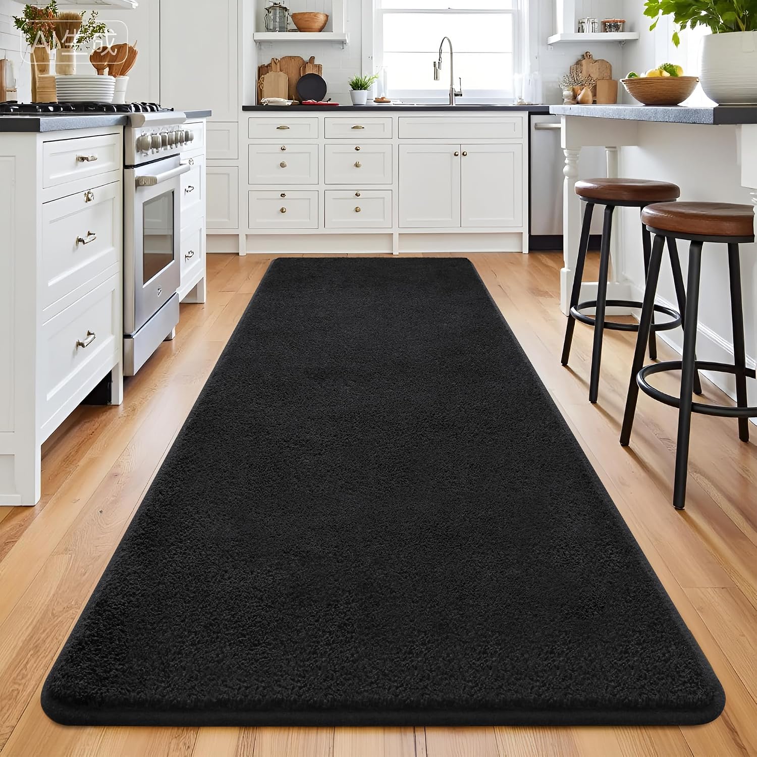 Keeko 2x8 Long Runner Rug, Black Bedroom Bedside Runner Rug Living Room Carpet Area Throw Rugs for Hallway Soft Indoor Memory Foam Rugs for Teen Kids Classroom Nursery Dorm Laundry Room Decor