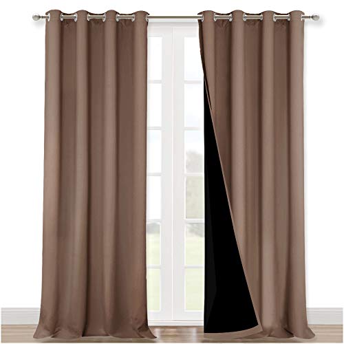 NICETOWN 100% Blackout Curtains Thermal, Noise Reduction and Privacy Curtains for Patio Door, Black Lined Blackout Drapes with Grommet Top, Cappuccino, 1 Pair, W52 x L120
