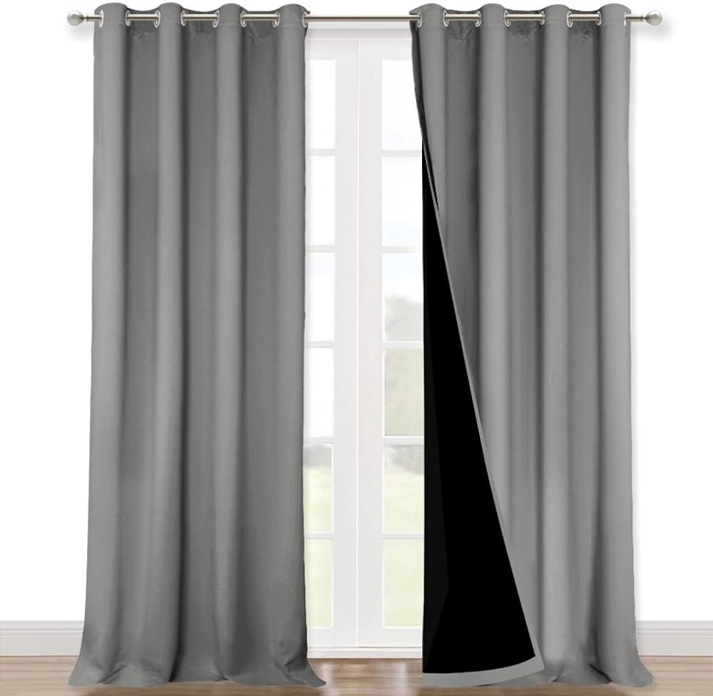 NICETOWN Full Shade Curtain Panels, Pair of Energy Smart & Noise Blocking Out Blackout Drapes for Dining Room Window, Thermal Insulated Guest Room Lined Window Dressing(Silver Grey, 52 x 120 inch)
