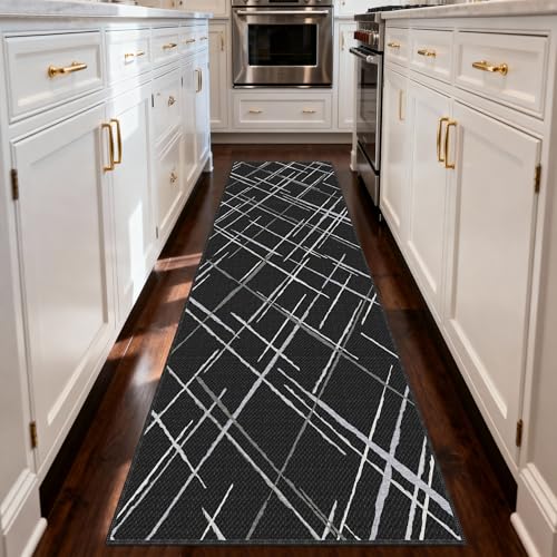 Black Kitchen Runner Rug 2.6x8 (Black)