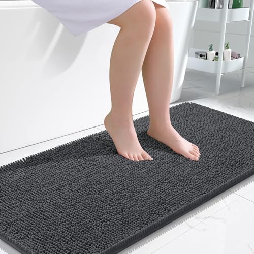 OLANLY Bathroom Rugs 47x24 (Dark Grey)