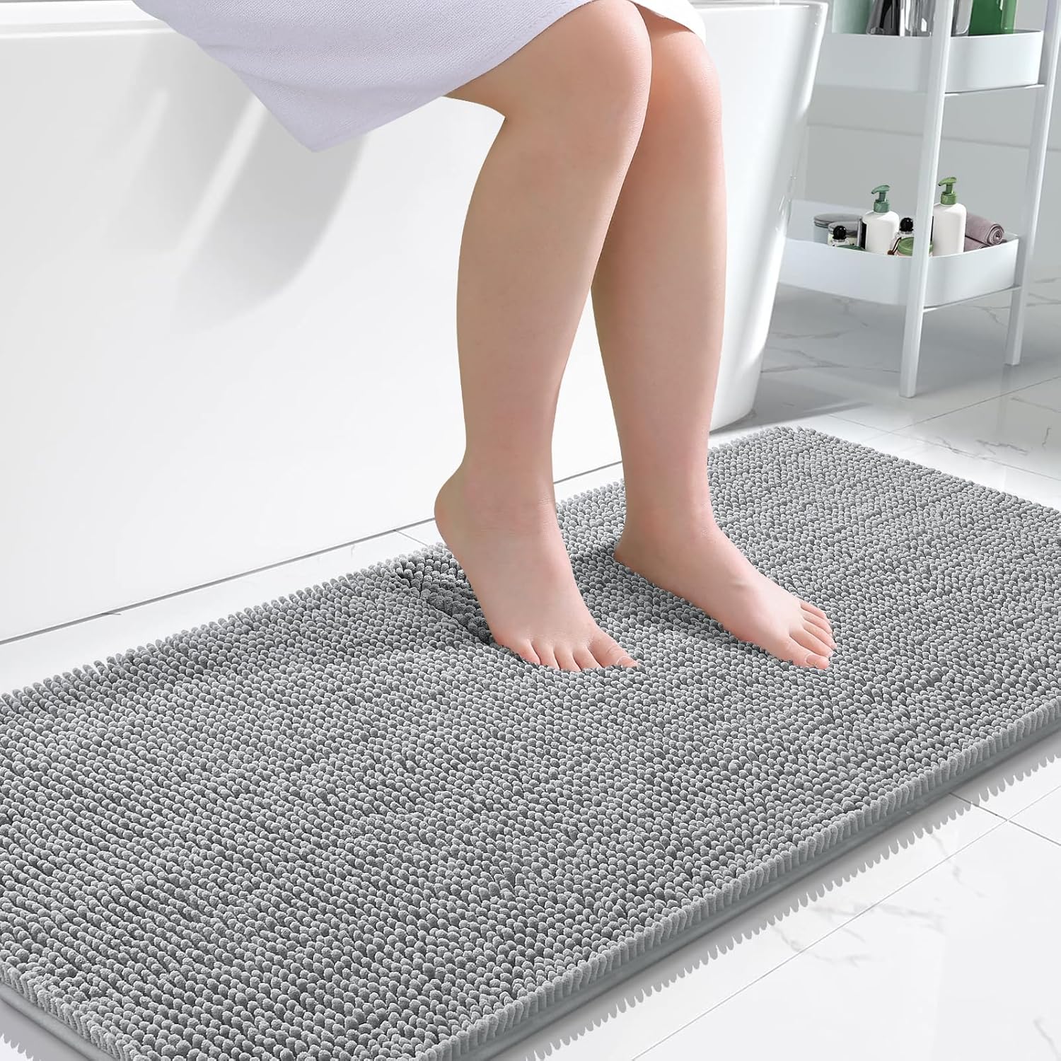 OLANLY Chenille Bath Rug 47x24 (Light Grey)
