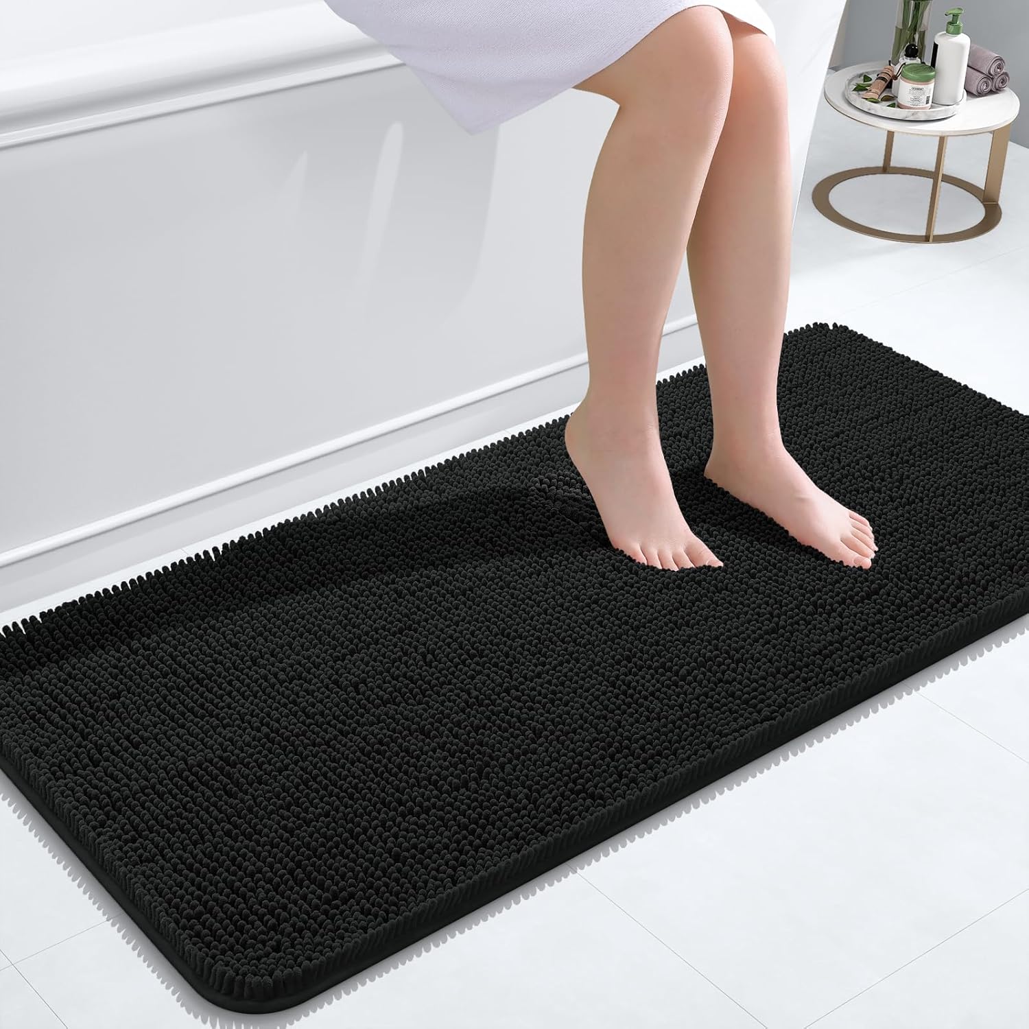 OLANLY Bathroom Rugs 47x20, Black