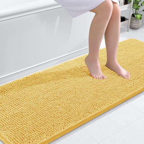 OLANLY Bathroom Rugs 70x24, Extra Soft Absorbent Chenille Bath Rugs, Rubber Backing Quick Dry, Machine Washable Bath Mats for Bathroom Floor, Tub and Shower, Home Decor Accessories, Yellow