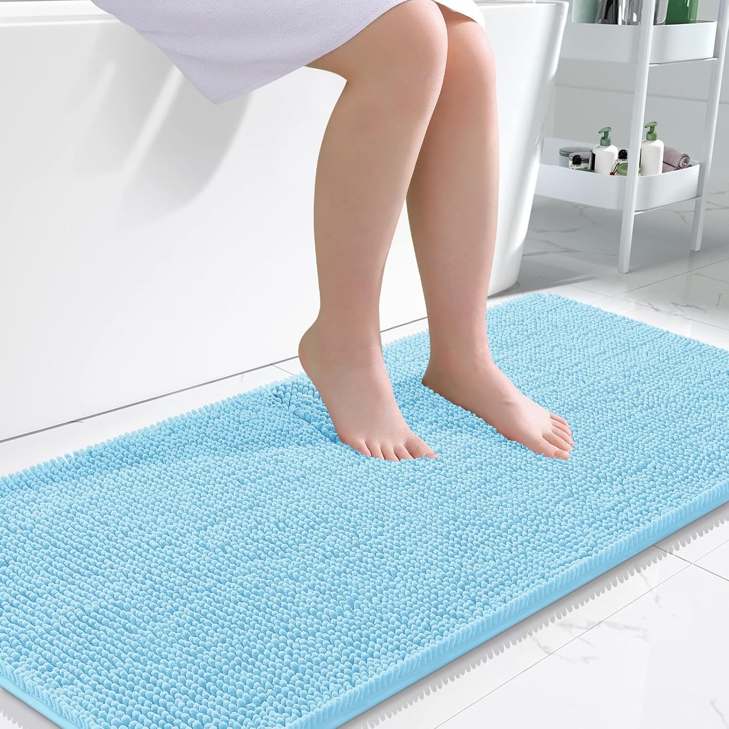OLANLY Chenille Bath Rug 47x24 (Sky Blue)