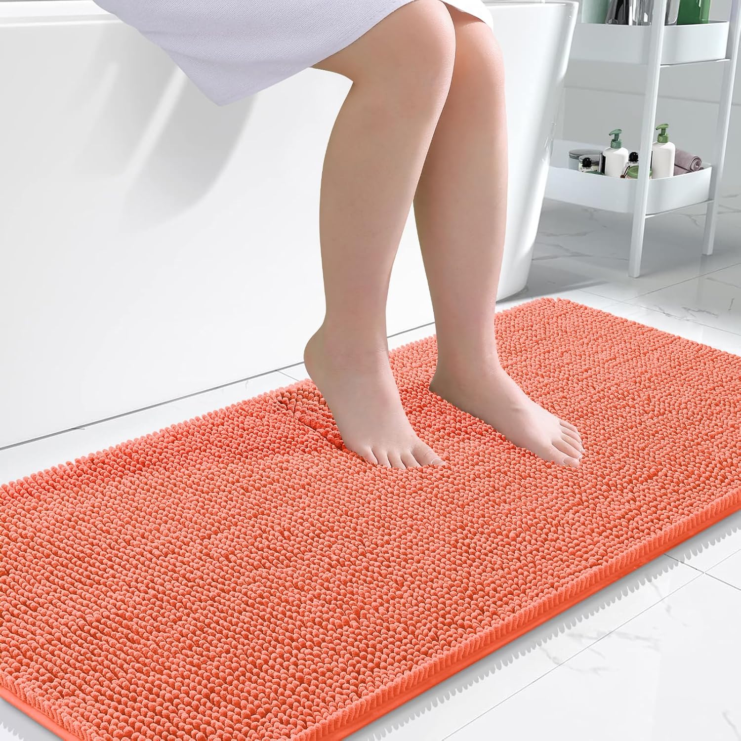 OLANLY Bathroom Rugs 47x24, Coral