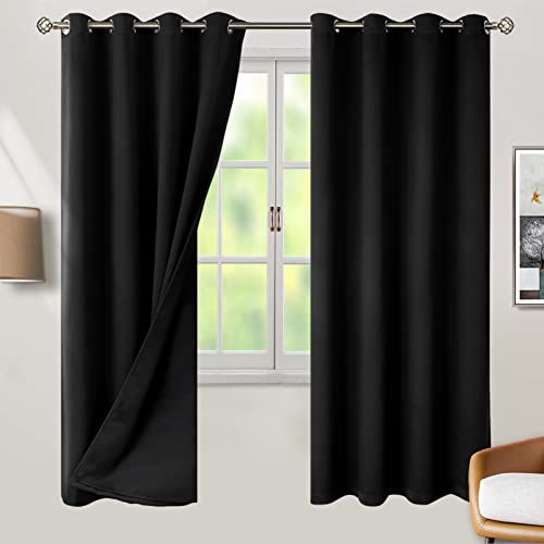 BGment Black Blackout Curtains 69 Inches Long 2 Panels Set for Living Room, Thermal Insulated 100% Light Blocking Curtains & Drapes, Grommet Soundproof Curtains for Bedroom Window, Each 55 Wide