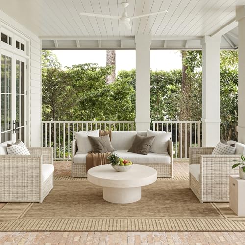 nuLOOM 10' x 13' Outdoor Area Rug, Casual Design with Striped Border, Stain Resistant, Highly Durable, for Patio, Balcony, Bedroom, Living Room, Dining Room, Bathroom, Light Brown