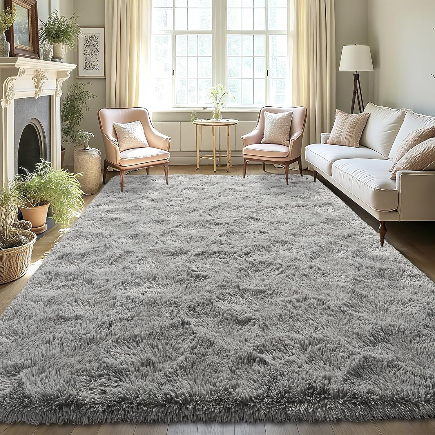 LOCHAS Ultra Soft Indoor Modern Area Rugs 9x12, Fluffy Living Room Carpets for Children Bedroom Home Decor Nursery Rug, Grey