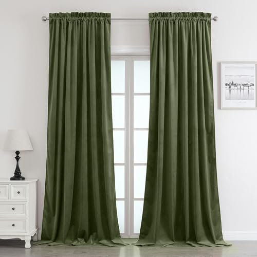 Benedeco Blackout Emerald Green Velvet Curtains for Bedroom Window, Light Filtering Drapes for Living Room Darkening Soundproof Thermal Curtain Rod Pocket 52 x 120 inches Long Length Set of 2 Panels