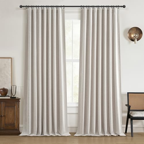 Earthy Extra Long 132 Inch Blackout Curtains for Summer Heat, Drop Cloth Curtains Farmhouse Sound Proof Drapes Privacy Room Divider Pleat Ceiling Track Burg Bedroom 11ft(W50 xL132 2 Panels)