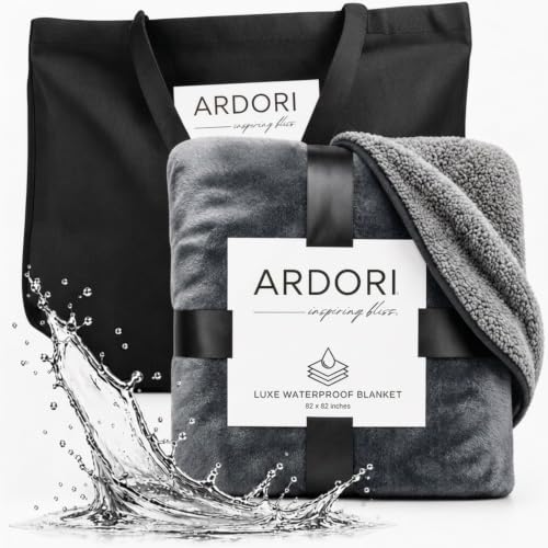 Waterproof Blanket King Size (Gray, 82x82") Absorbent, Leakproof Fleece Protector for Bed, Couch - Water Proof and Stain Resistant, Plush Throw Blankets, Moisture Repellant Top Cover, Sherpa Throws