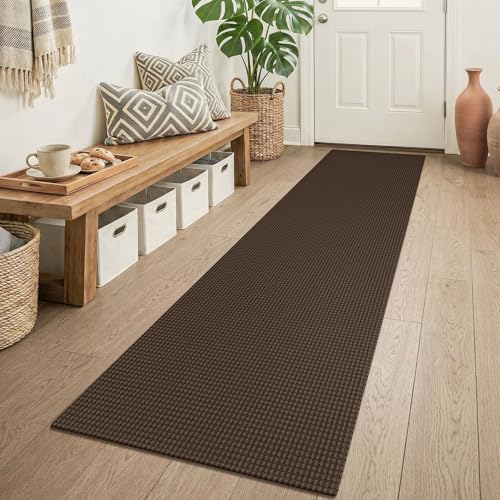 KOZYFLY Runners for Hallways 2x6 ft Washable Kitchen Runner Non Slip Rubber Backed Hall Runners Cotton Entryway Runner Rugs Floor Carpet for Indoor Backdoor Bedroom Kitchen, Reddish Brown/Coffee