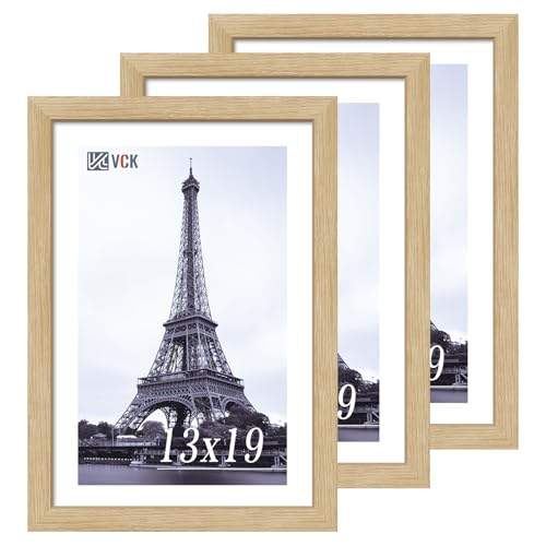 VCK 13x19 Oak Wood Frame for Poster & Picture, Natural Solid Wood Photo Frames 3 Pack, Wall Gallery Frame