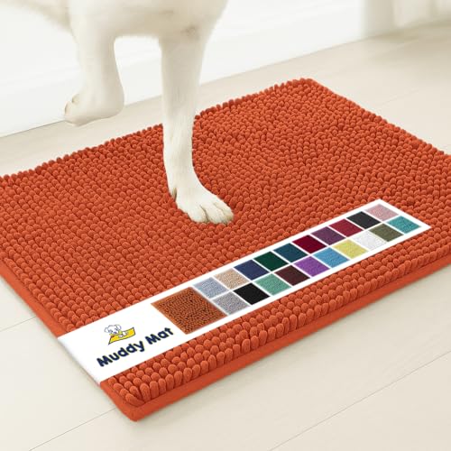 Muddy Mat AS-SEEN-ON-TV Highly Absorbent Microfiber Dog Door Mat and Pet Rug, Non Slip Thick Washable Area and Bath Mat Soft Chenille for Kitchen Bathroom Bedroom and Indoor - Orange XXL 60"X48"