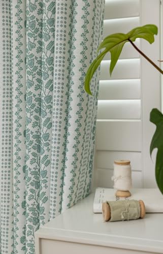 Linen Blend Pinch Pleated Curtains for Living Room, Bedroom, Dining Room - Light Filtering Curtains 2 Panels Set - Luxury and Modern Floral Printed Design - Summer Green, 30" W x 96" L