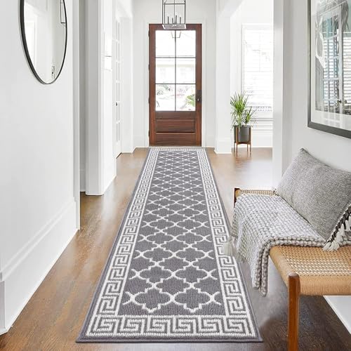 Pauwer Hallway Runner Rug 2'x8' Washable Kitchen Runner Rugs Non Slip Entryway Rug Long Door Mat Indoor Entrance Absorbent Laundry Room Floor Mat Carpet Doormat Front Door Rug, Grey