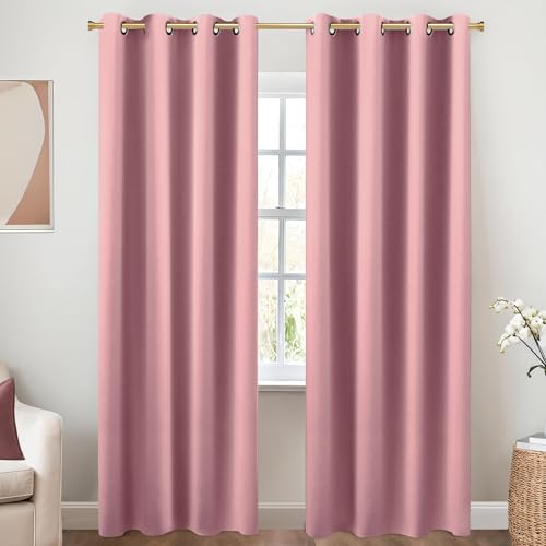 KOUFALL Mauve Curtains 96 Inches Long for Living Room 2 Panels Set,Boho Blackout Dusty Rose Window Treatments Privacy Curtain for Bedroom