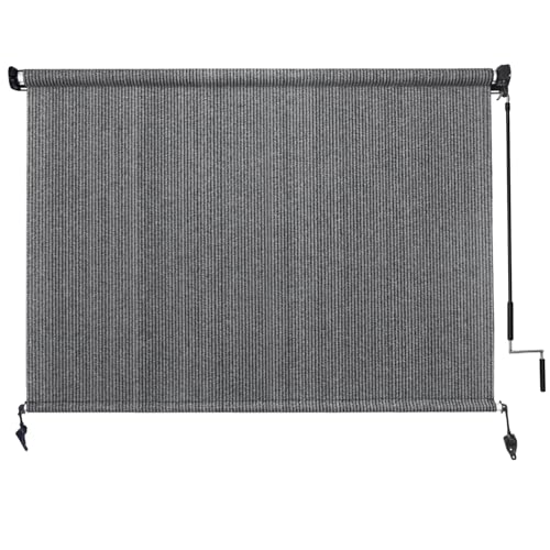 Amagenix Outdoor Roller Shades 7'(W) X 6'(H), Exterior Cordless Patio Shades Roll Up Outdoor Blinds with 90% UV Protection, Two-Section Poles with One-Piece Fabric, Grey