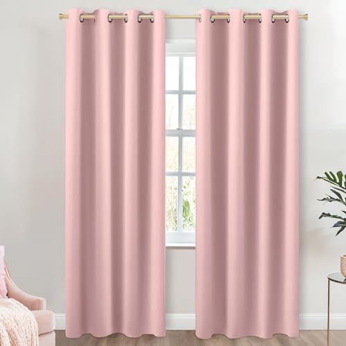 KOUFALL Dorm Room Essentials for Girls,College Blackout Dusty Blush Pink Curtains for Coquette Room Decor