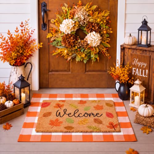 Moucuny Coir + Plaid Fall Doormat Set