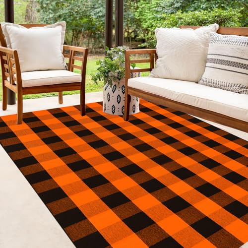 Buffalo Plaid Outdoor Rug (Orange/Black)