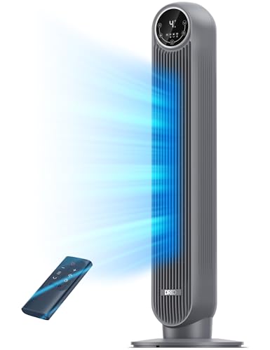 Dreo Tower Fan for Bedroom, 25ft/s Velocity Quiet Floor Fan, 90 Oscillating Fans for Indoors with 4 Speeds, 4 Modes, 8H Timer, Bladeless Fan, Standing Fans, Grey, Nomad One (DR-HTF007)