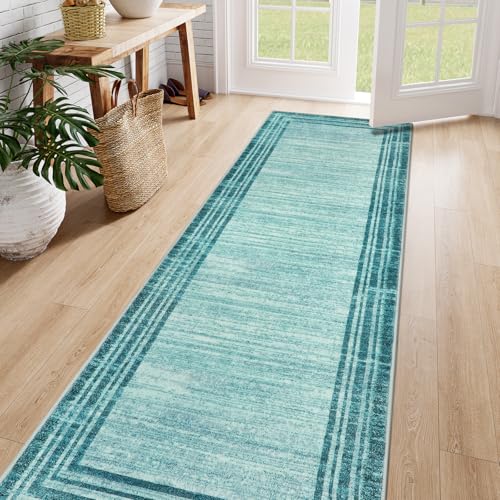 Lahome Abstract Runner Rug, Teal 2.5x8