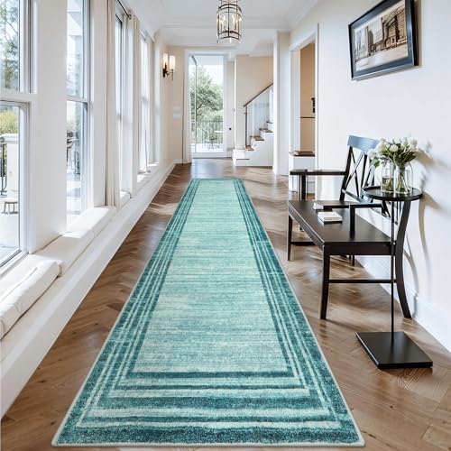 Lahome Abstract Runner Rug, Teal 2.5x12