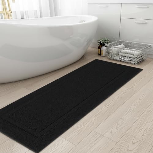 SHACOS Super Soft Bathroom Rugs 24"x60" Long Bath Mats Runner Non Slip Washable Absorbent Bath Rugs Carpets for Bathroom Floor Tub Shower Vanity Sink Home Decor Accessories, Black 2'x5'