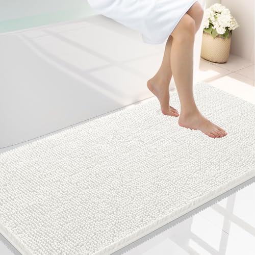 Smiry Luxury Chenille Bathroom Rugs 44x24, Ivory