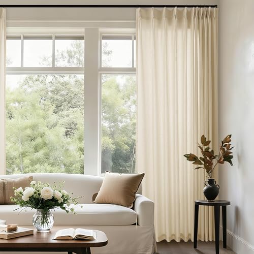 Beige Tan Linen 102 Inch Curtains 72 Inch Wide for Living Room Divider Privacy Pinch Pleated Drapes Hooks Rings Back Tab Farmhouse Light Filtering Extra Wide Sheer Curtains for Patio Balcony 72x102