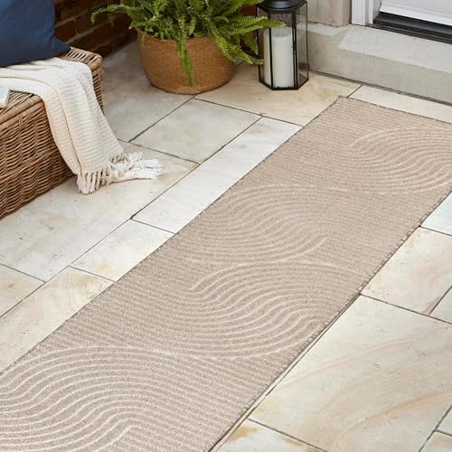 JONATHAN Y Hallie High-Low Curve Beige/Cream 2x8 Indoor/Outdoor Runner Rug, Minimalist Geometric, Pet Friendly, for Patio, Backyard, Living Room, Bedroom, Office, Hose-Washable (SCN100D-28)