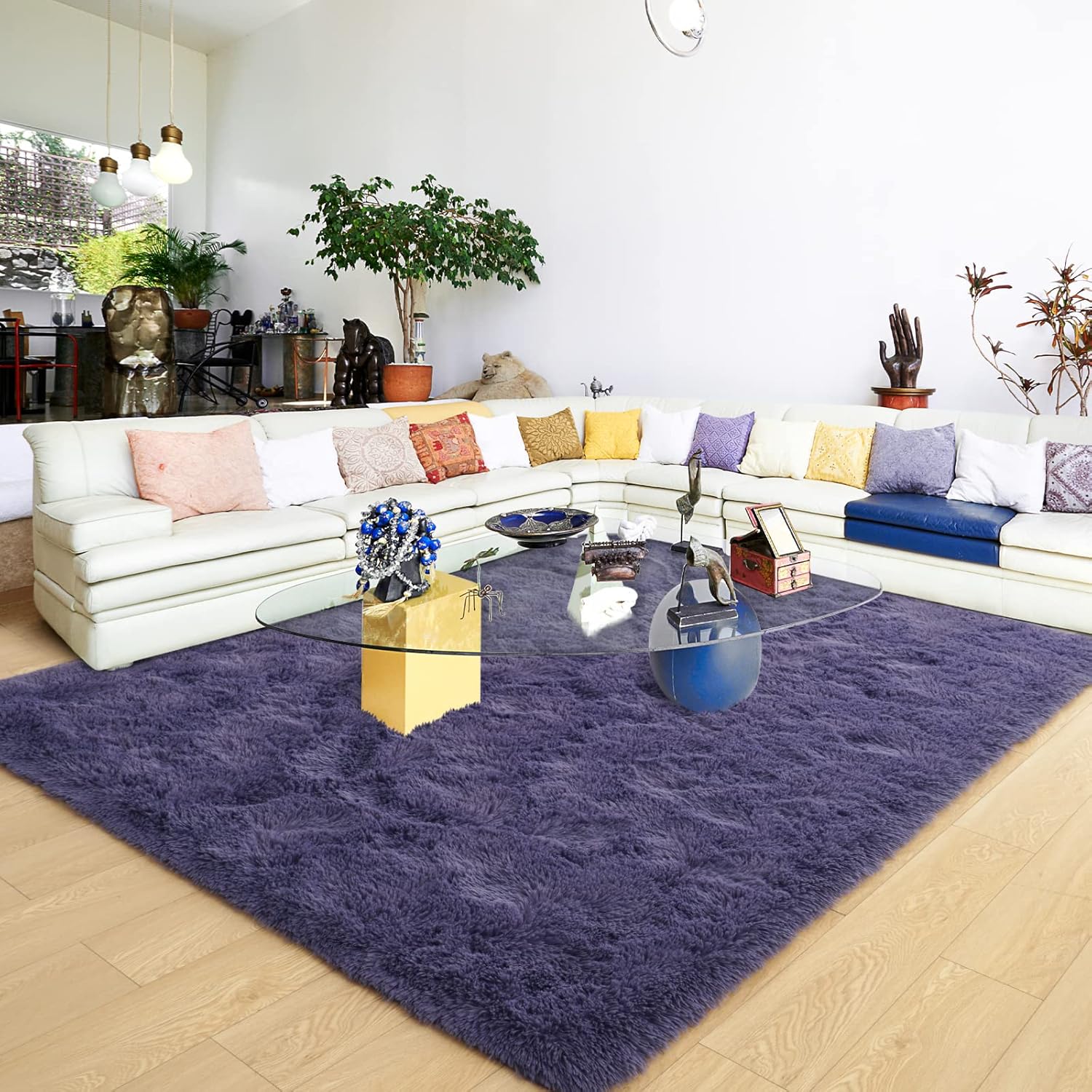 Ultra Soft Grey Purple Rugs for Bedroom 9x12 Feet, Fluffy Shag Area Rugs for Living Room, Large Comfy Furry Rug for Boys Kids Baby Room Decor, Non Slip Nursery Rug Modern Indoor Fuzzy Floor Carpet
