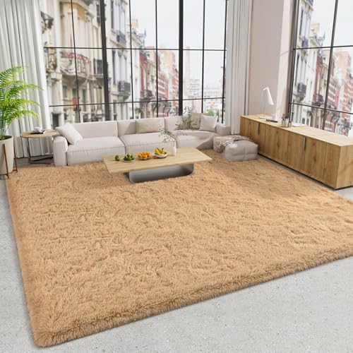 LOCHAS Ultra Soft 9x12 Fluffy Rug, Light Tan