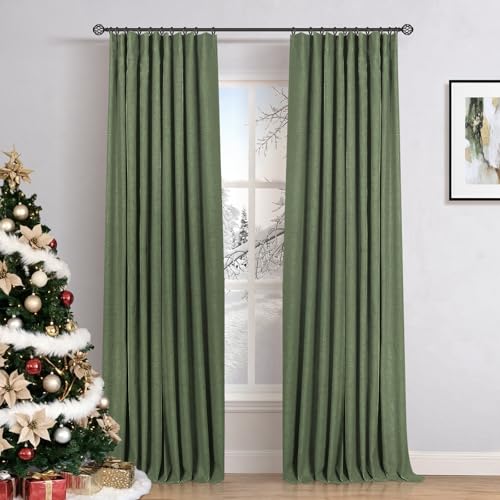 INOVADAY 100% Blackout Curtains, Moss Green, W50xL96
