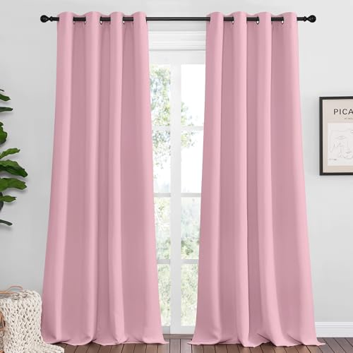 NICETOWN Crystal Pink Blackout Curtains 90" Long for Office, Dining Room, Guest Room, Sound Reducing Heat and Cold Block Curtain Panels for Modern Room Decorative (55" Wide, 2 Pieces)