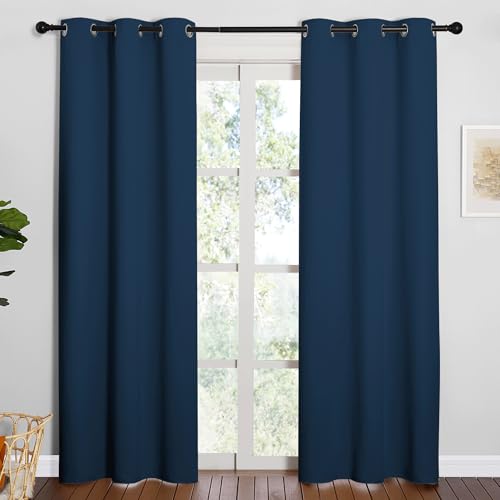NICETOWN 84 inches Blackout Curtains for Office and Theater, Thermal Insulated Solid Grommet Drapes for Living Room (Moroccan Blue, 1 Pair, 42 inches Wide)