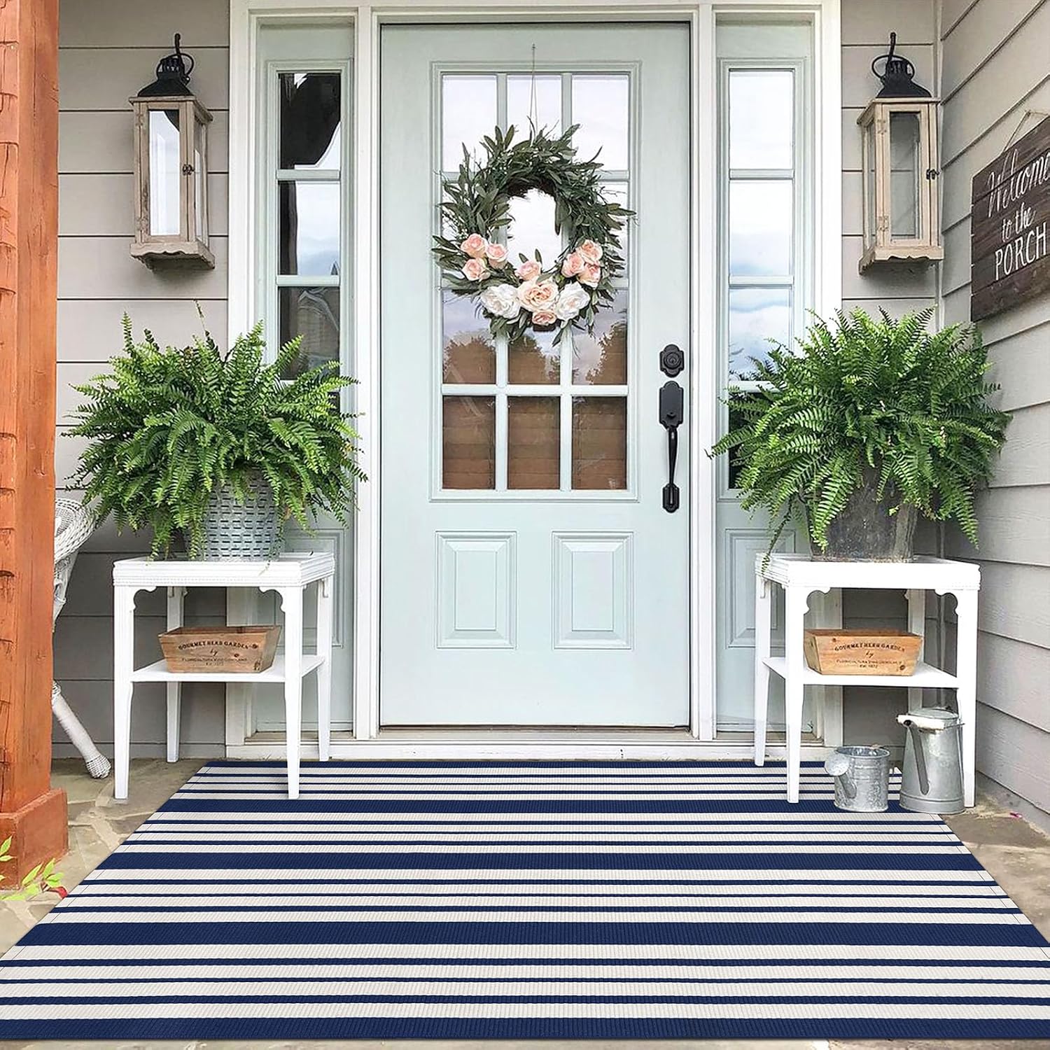 IOHOUZE Navy and White Striped Rug 4'x6'