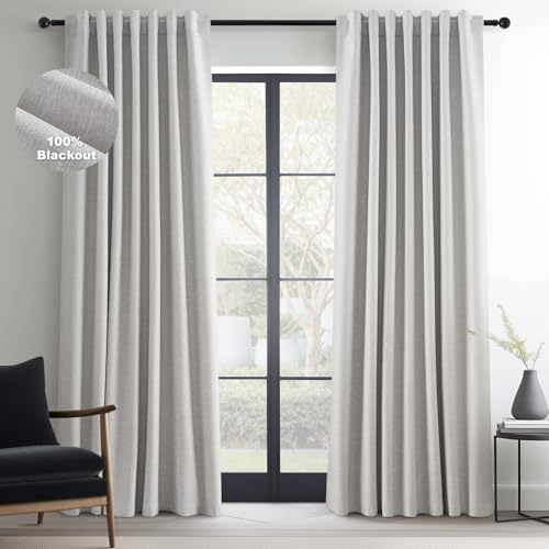 Topfinel 102 Inches Long Custom Blackout Linen Curtains (Gray)