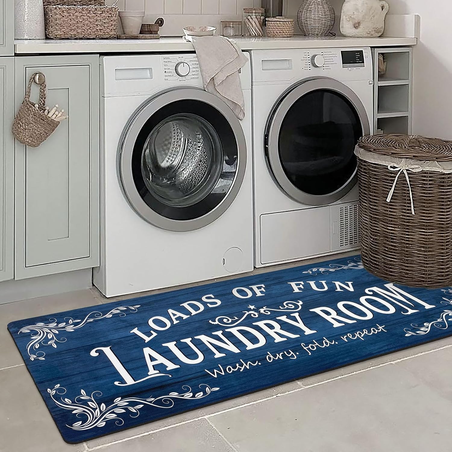 Laundry Room Rug Runner 24"x60" Non Slip Waterproof Laundry Mats for Laundry Room Decor Washable Floor Farmhouse Laundry Rug for Mudroom Washroom Bathroom, Navy Blue