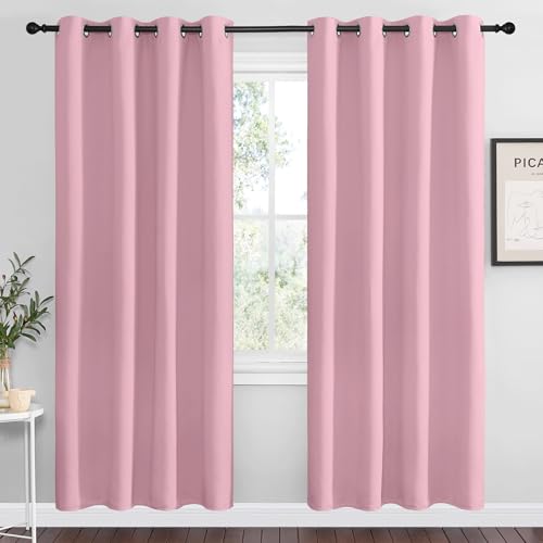 NICETOWN Blackout Curtain Panel Grommet - Home Decorations Thermal Insulated Solid Grommet Top Blackout Living Room Panels/Drapes for Gift (Crystal Pink, 1 Pair, 55 x 78-Inch)