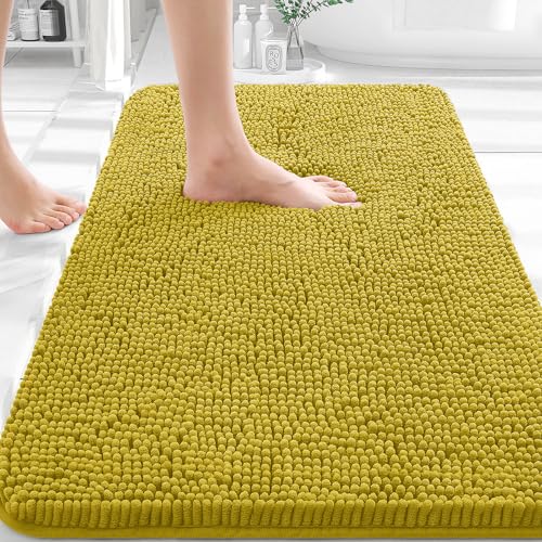 OLANLY Bathroom Rugs 30x20, Extra Soft Absorbent Chenille Bath Rugs, Rubber Backing Quick Dry, Machine Washable Bath Mats for Bathroom Floor, Tub and Shower, Home Decor Accessories, Deep Mustard