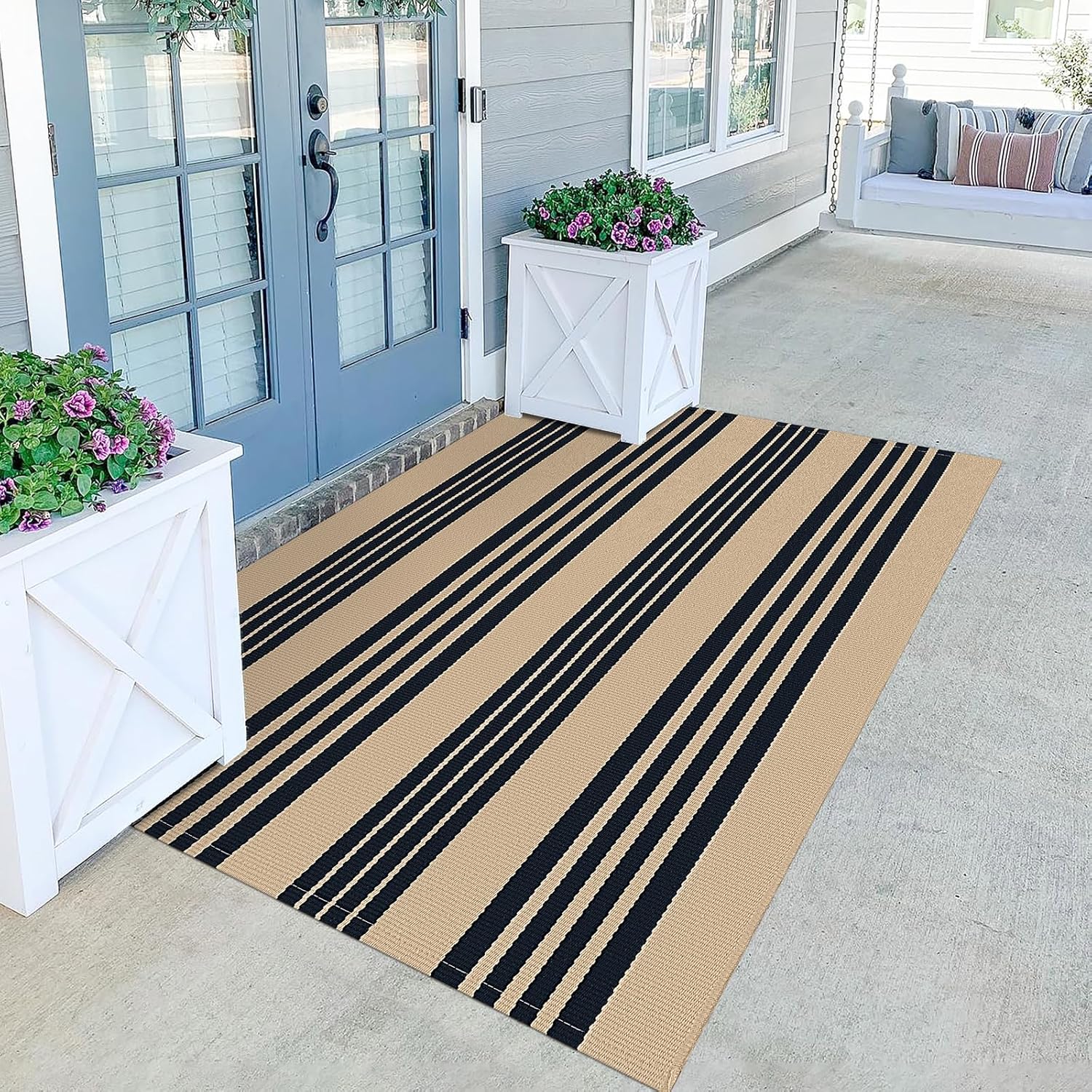 KILOCOCO Brown Striped Rug 4x6