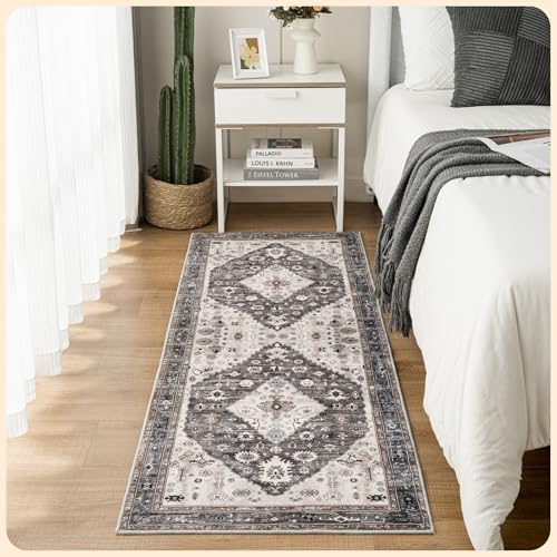 Istana Hallway Runner Rug 2.5x8  Dark Grey Blue/Rose Mauve Entryway Rug -Silk's Soft Touch Runners for Hallways - Stylish Kitchen Runner Rug Non Slip